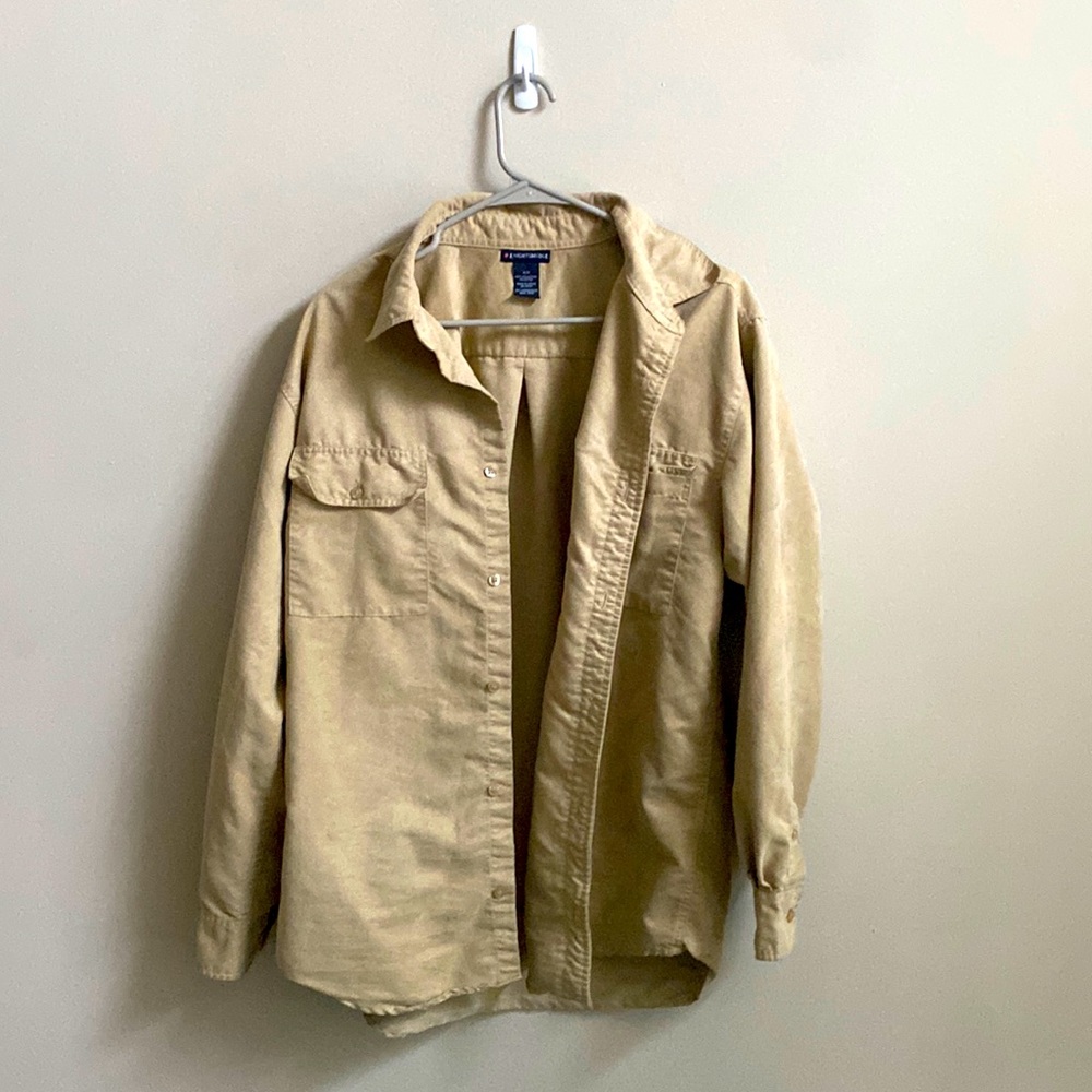 Knightsbridge tan button up, size medium